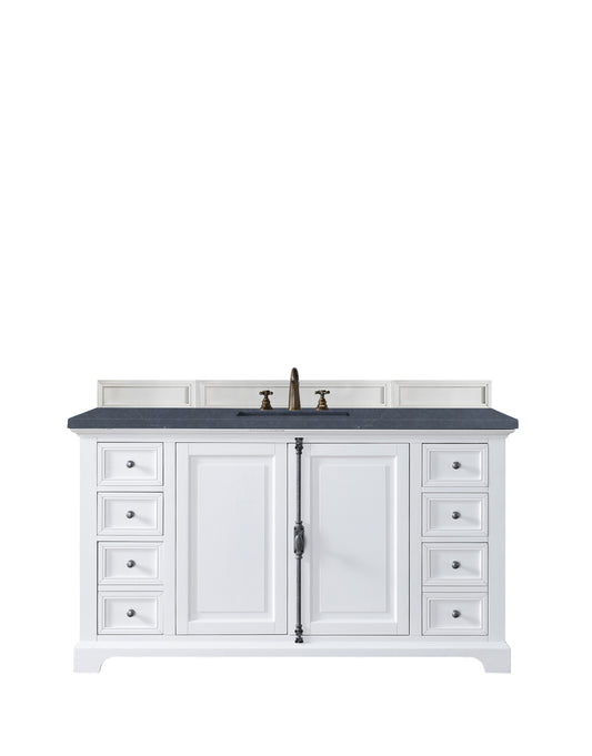 Providence 60" Single Vanity Cabinet, Bright White, w/ 3 CM Charcoal Soapstone Quartz Top James Martin