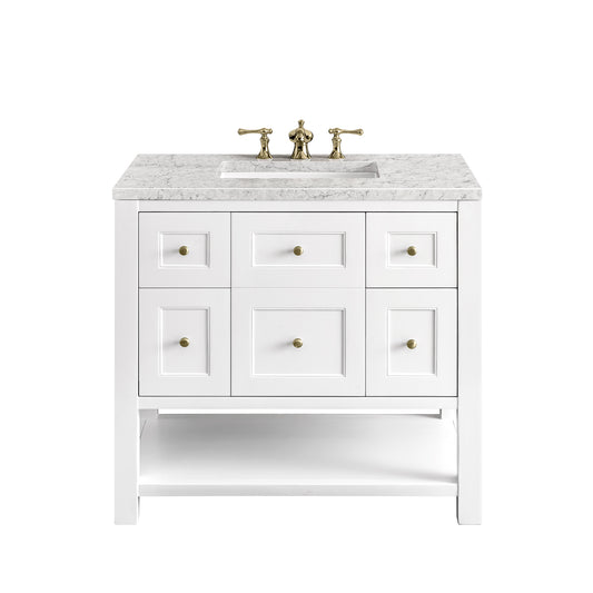 Breckenridge 36" Single Vanity, Bright White w/ 3CM Eternal Jasmine Pearl Top James Martin Vanities