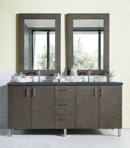 Metropolitan 72" Double Vanity, Silver Oak, w/ 3 CM Charcoal Soapstone Quartz Top James Martin Vanities