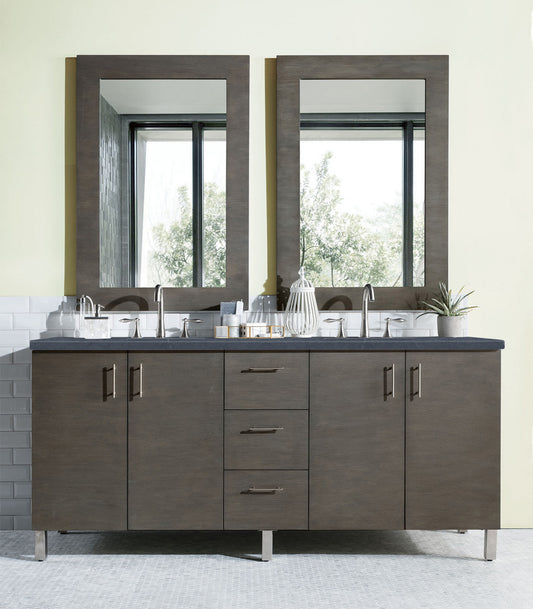 Metropolitan 72" Double Vanity, Silver Oak, w/ 3 CM Charcoal Soapstone Quartz Top James Martin Vanities