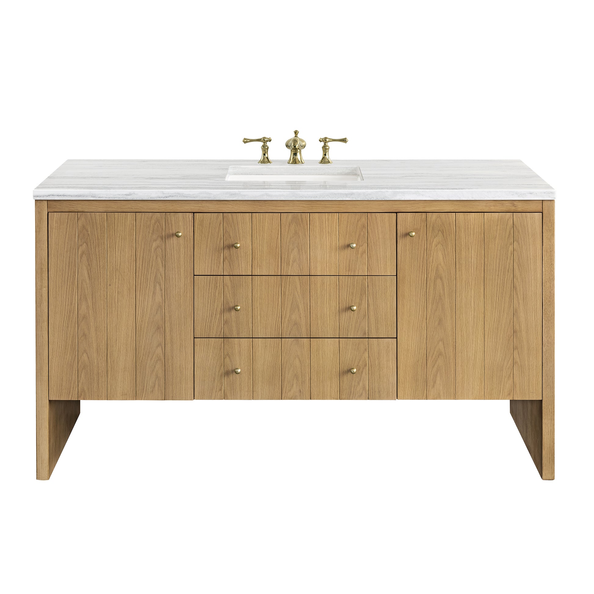 Hudson 60" Single Vanity, Light Natural Oak w/ 3CM Arctic Fall Top James Martin Vanities