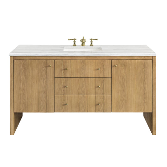 Hudson 60" Single Vanity, Light Natural Oak w/ 3CM Arctic Fall Top James Martin Vanities