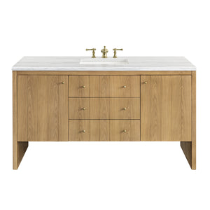 Hudson 60" Single Vanity, Light Natural Oak w/ 3CM Arctic Fall Top James Martin Vanities