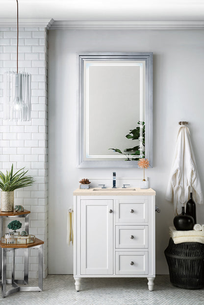 Copper Cove Encore 30" Single Vanity, Bright White w/ 3 CM Eternal Marfil Quartz Top James Martin Vanities