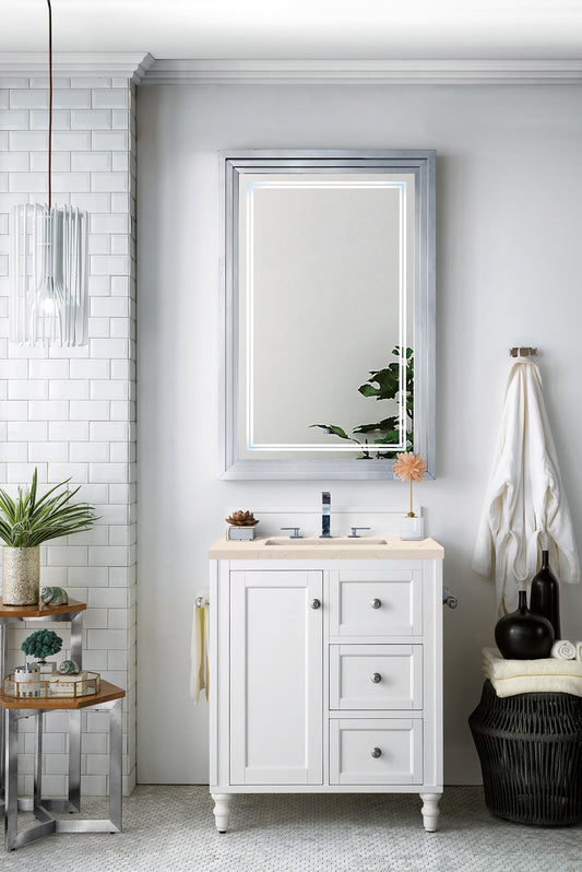 Copper Cove Encore 30" Single Vanity, Bright White w/ 3 CM Eternal Marfil Quartz Top James Martin Vanities