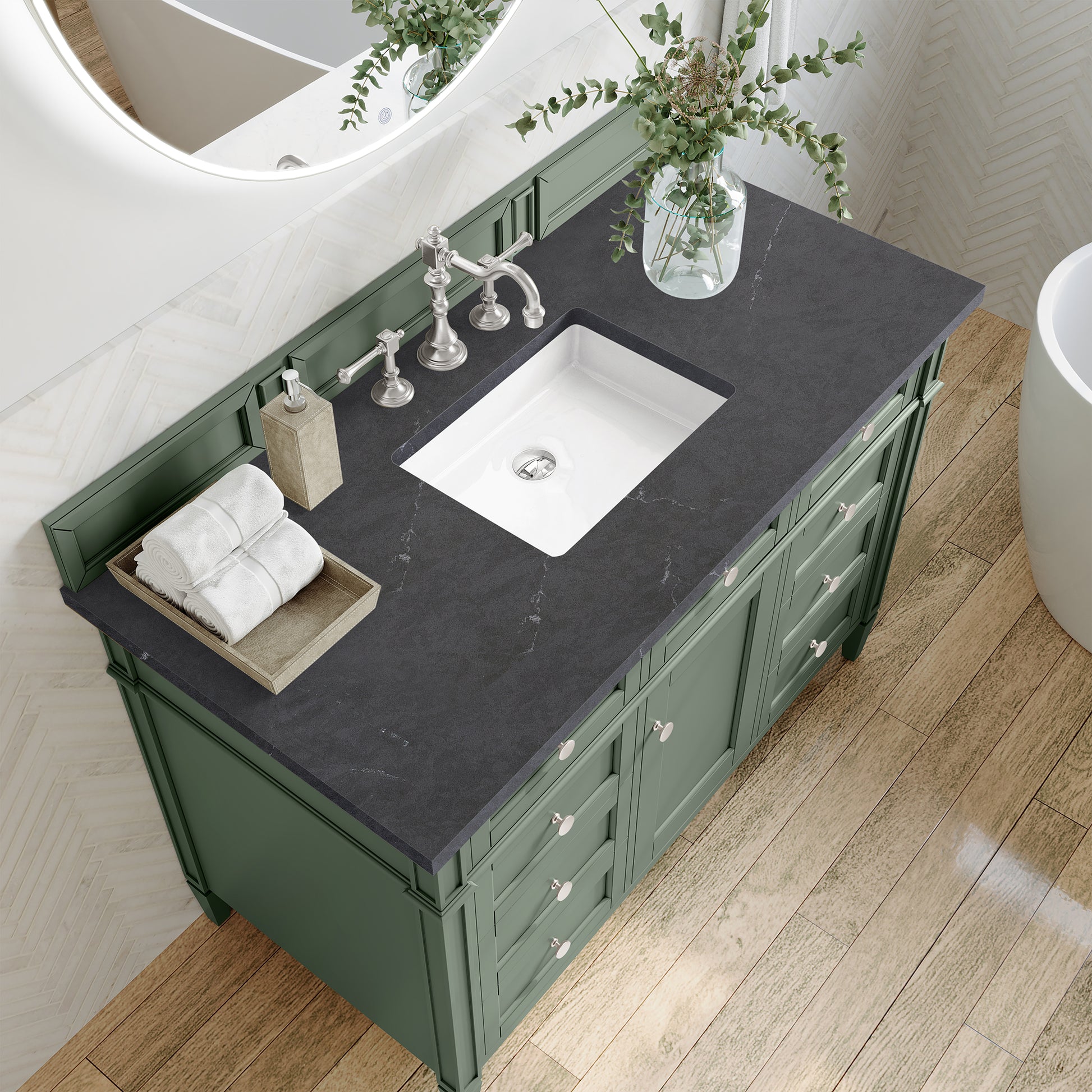 Bathroom Vanities Outlet Atlanta Renovate for LessBrittany 48" Single Vanity, Smokey Celadon w/ 3CM Charcoal Soapstone Top