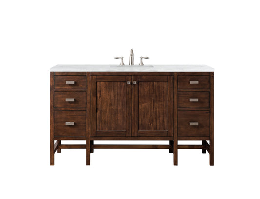Addison 60" Single Vanity Cabinet , Mid Century Acacia, w/ 3 CM Arctic Fall Solid Surface Countertop James Martin Vanities