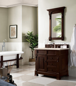 Brookfield 36" Single Vanity, Burnished Mahogany w/ 3 CM Eternal Marfil Quartz Top James Martin Vanities