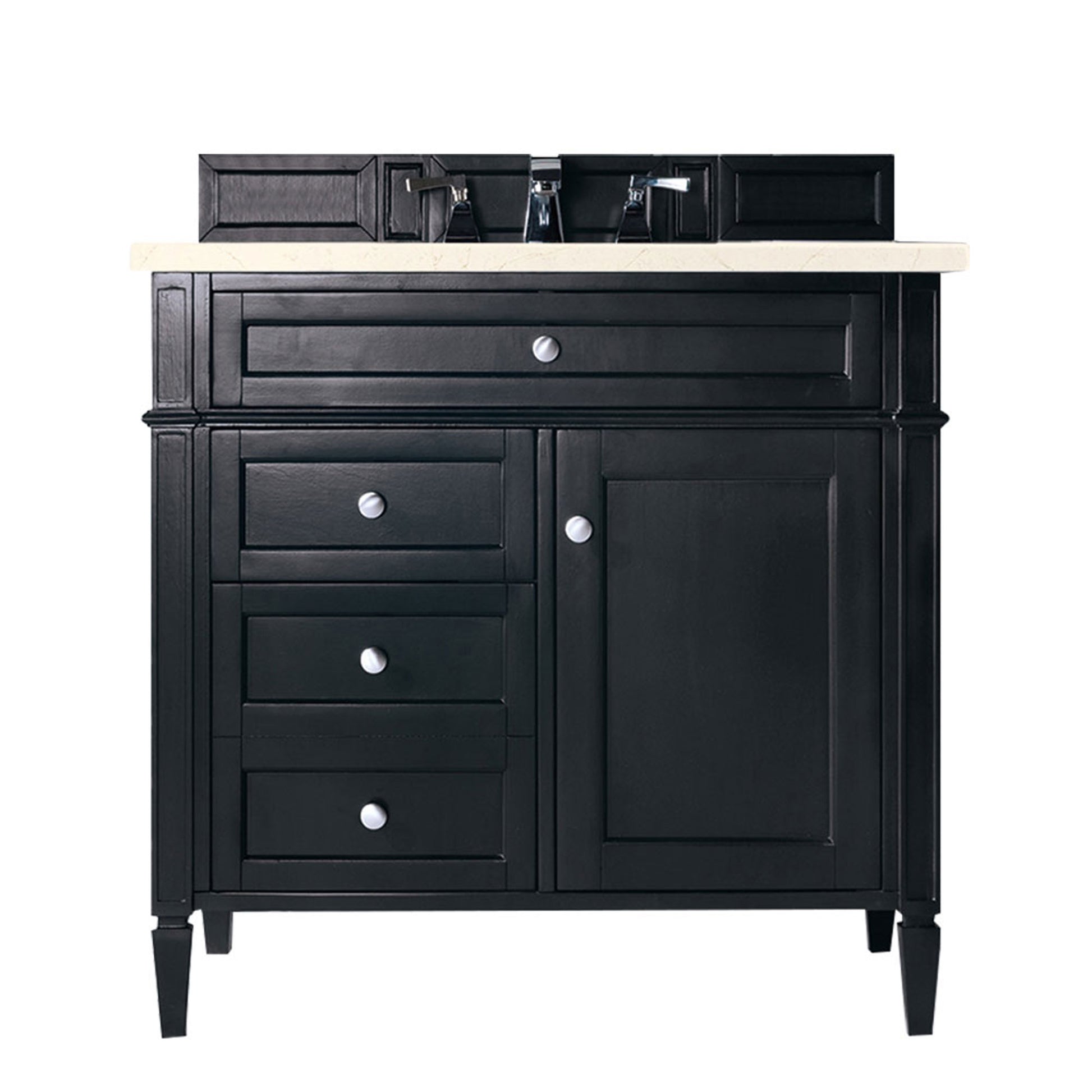Brittany 36" Black Onyx Single Vanity w/ 3 CM Eternal Marfil Quartz Top James Martin Vanities