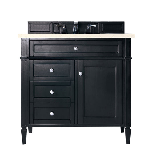 Brittany 36" Black Onyx Single Vanity w/ 3 CM Eternal Marfil Quartz Top James Martin Vanities