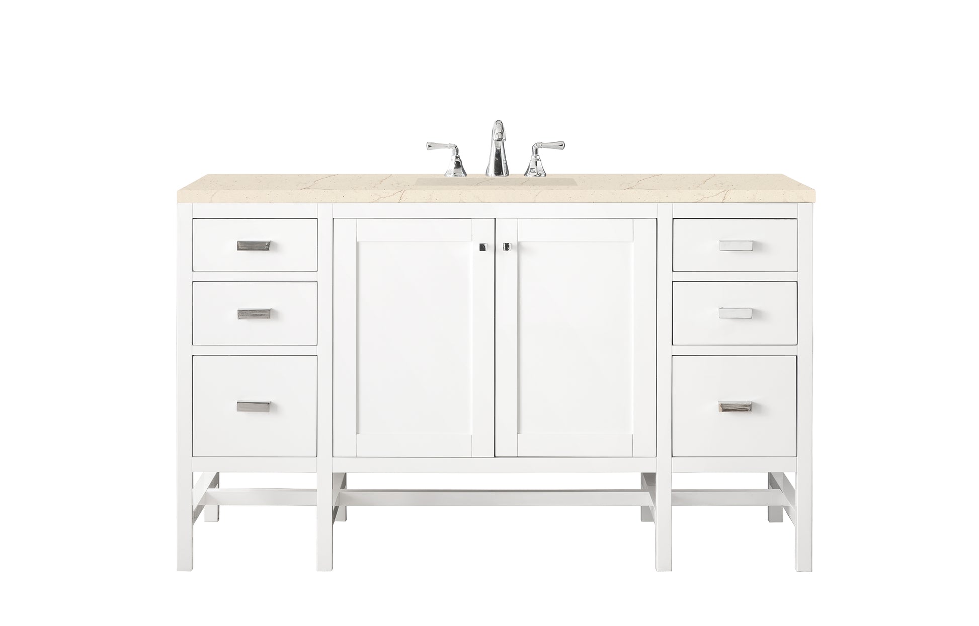 Addison 60" Single Vanity Cabinet , Glossy White, w/ 3 CM Eternal Marfil Top James Martin Vanities