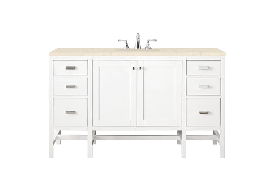 Addison 60" Single Vanity Cabinet , Glossy White, w/ 3 CM Eternal Marfil Top James Martin Vanities
