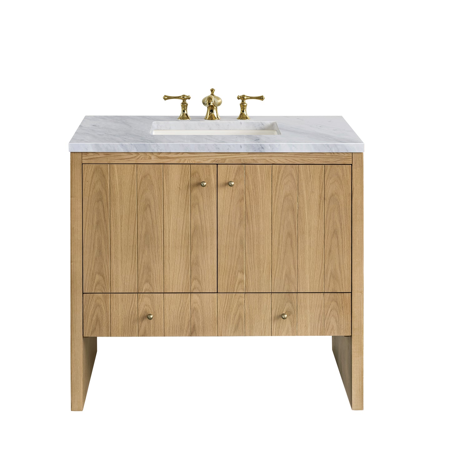 Hudson 36" Single Vanity, Light Natural Oak w/ 3CM Carrara Marble Top James Martin Vanities