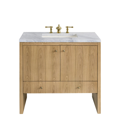 Hudson 36" Single Vanity, Light Natural Oak w/ 3CM Carrara Marble Top James Martin Vanities