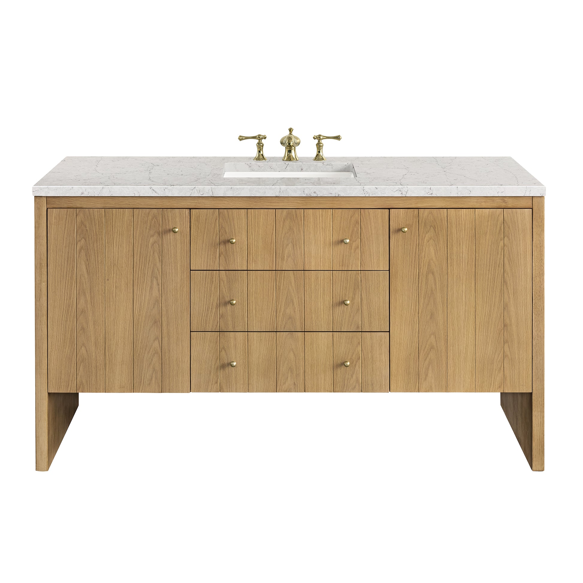 Hudson 60" Single Vanity, Light Natural Oak w/ 3CM Eternal Jasmine Pearl Top James Martin Vanities