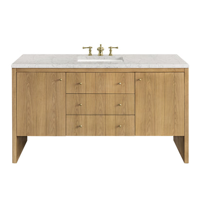 Hudson 60" Single Vanity, Light Natural Oak w/ 3CM Eternal Jasmine Pearl Top James Martin Vanities