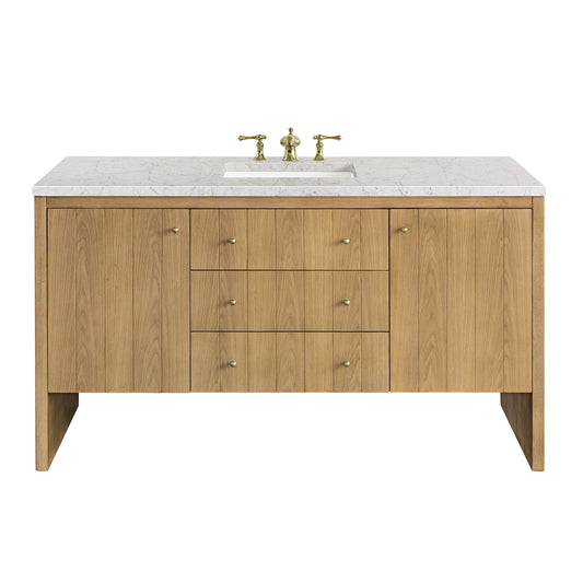 Hudson 60" Single Vanity, Light Natural Oak w/ 3CM Eternal Jasmine Pearl Top James Martin Vanities