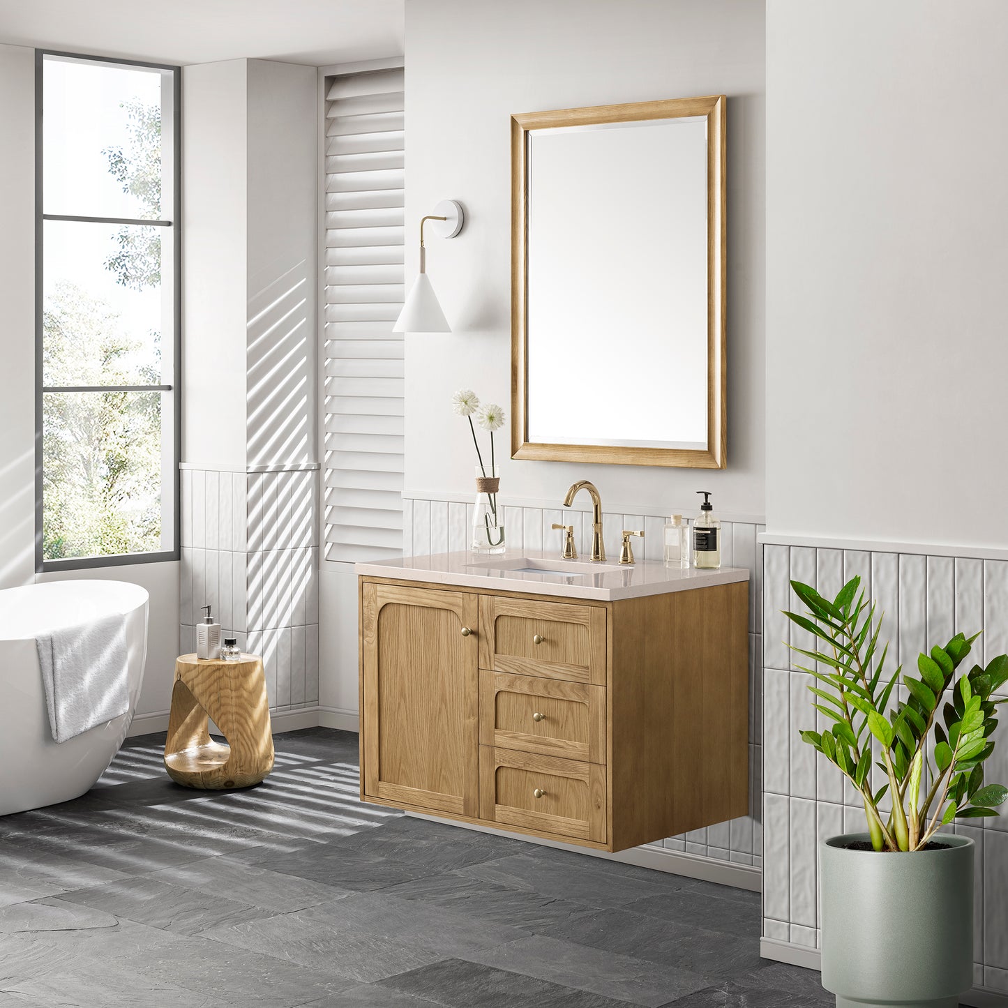 Bathroom Vanities Outlet Atlanta Renovate for LessLaurent 36" Single Vanity, Light Natural Oak w/ 3CM Eternal Marfil Top