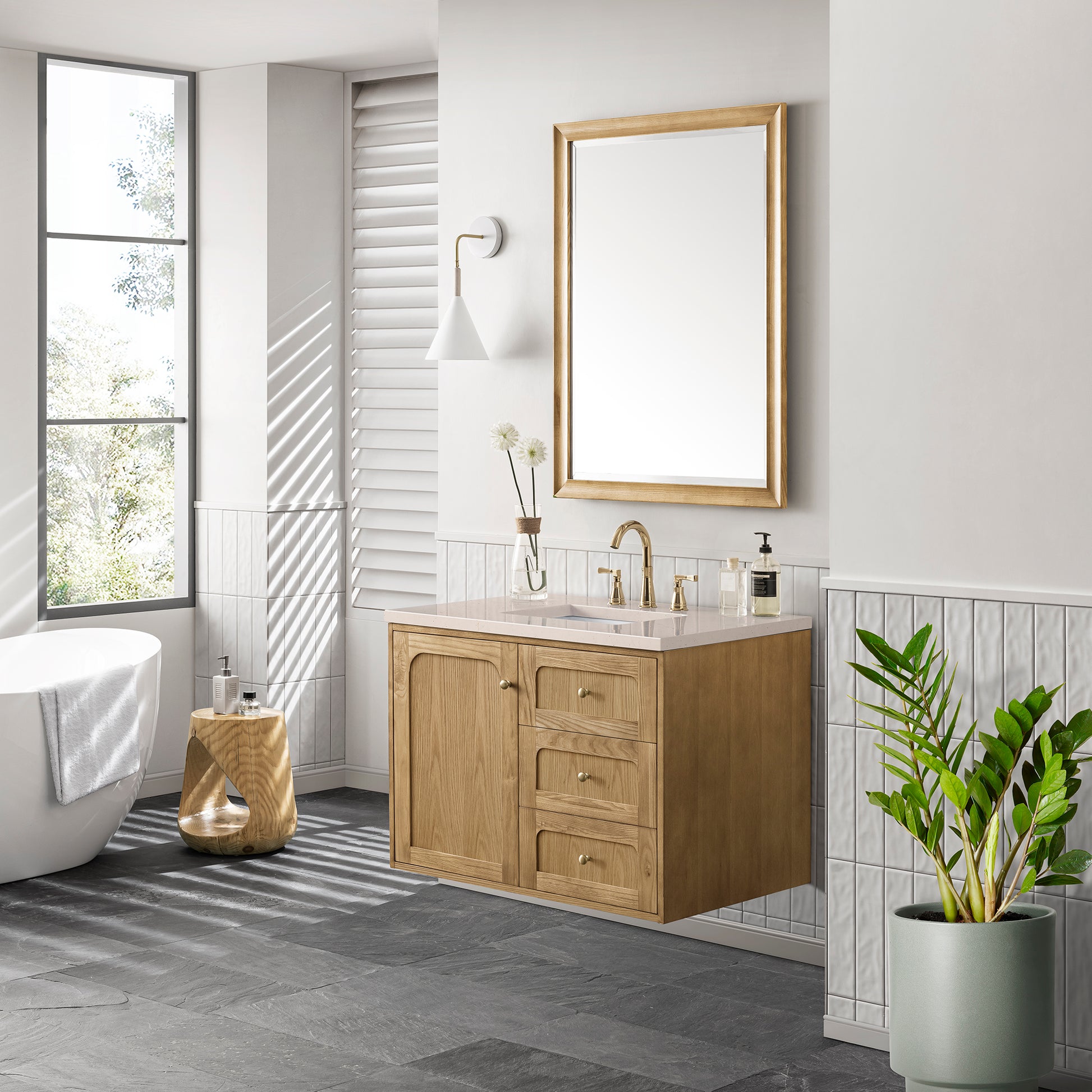 Bathroom Vanities Outlet Atlanta Renovate for LessLaurent 36" Single Vanity, Light Natural Oak w/ 3CM Eternal Marfil Top