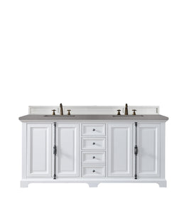 Providence 72" Double Vanity Cabinet, Bright White, w/ 3 CM Grey Expo Quartz Top James Martin