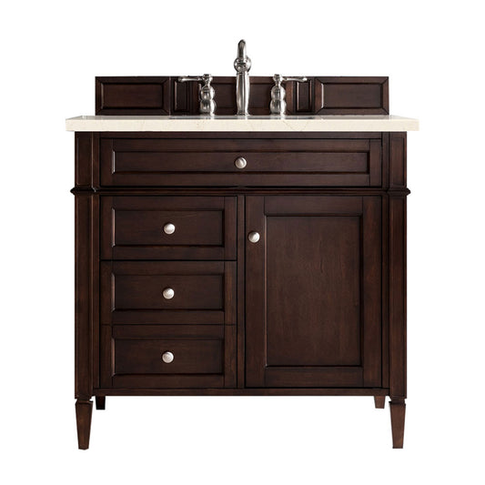 Brittany 36" Burnished Mahogany Single Vanity w/ 3 CM Eternal Marfil Quartz Top James Martin Vanities