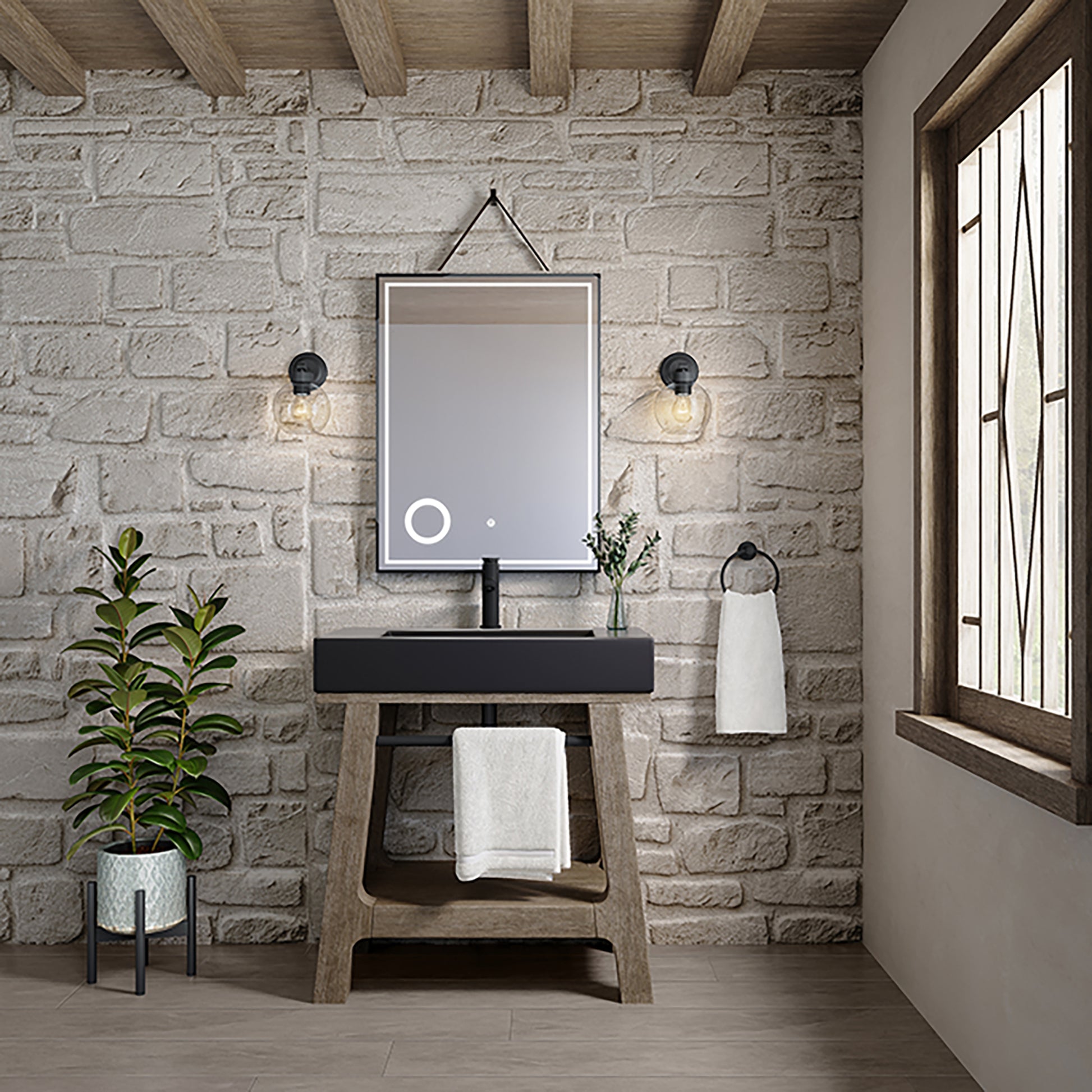 Auburn 31.5" Sink Console, Weathered Timber w/ Black Matte Mineral Composite Top James Martin Vanities