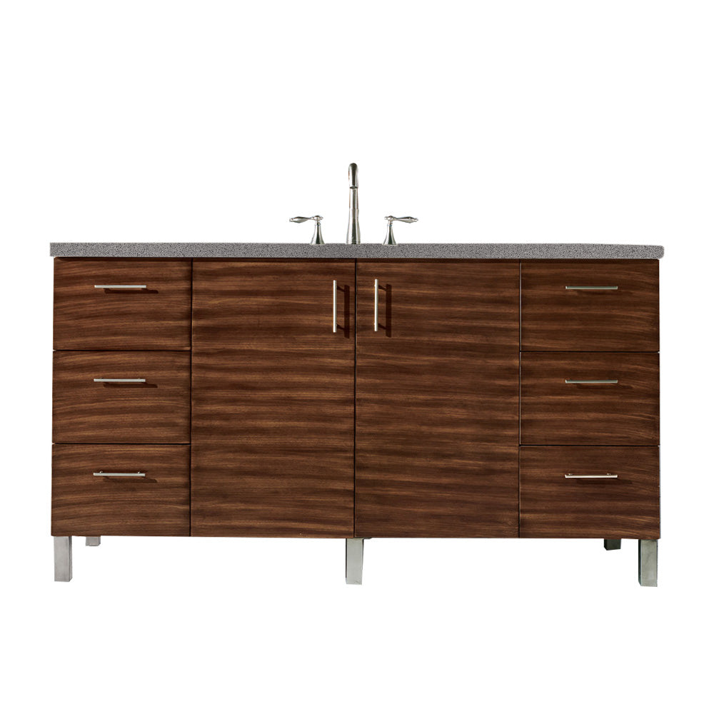Metropolitan 60" Single Vanity, American Walnut, w/ 3 CM Grey Expo Quartz Top James Martin Vanities