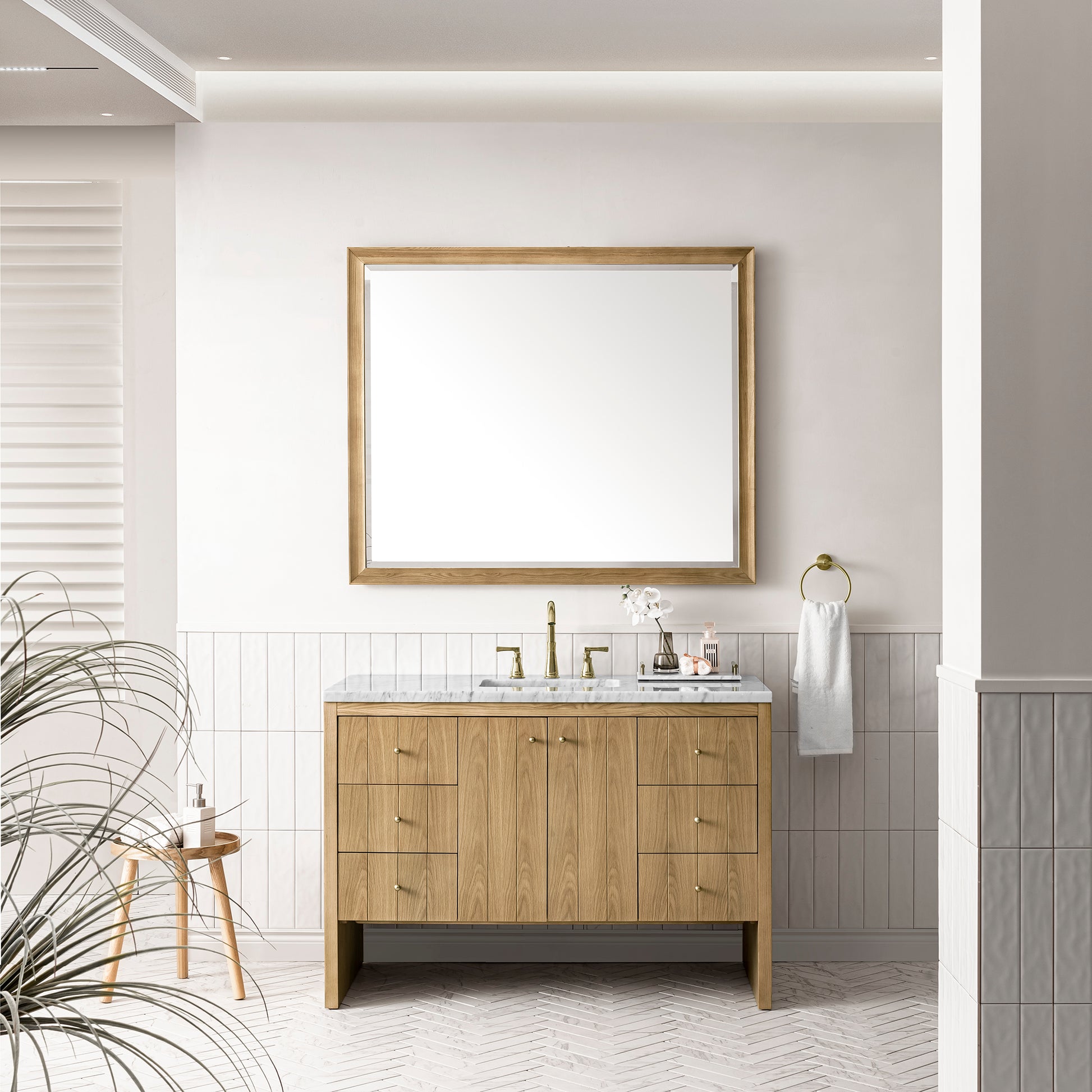 Hudson 48" Single Vanity, Light Natural Oak w/ 3CM Arctic Fall Top James Martin Vanities