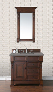 Brookfield 36" Single Vanity, Warm Cherry w/ 3 CM Grey Expo Quartz Top James Martin Vanities