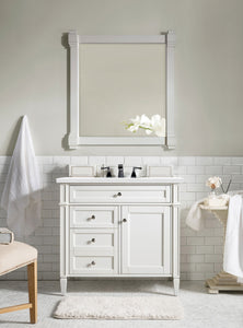 Brittany 36" Bright White Single Vanity w/ 3 CM White Zeus Quartz Top James Martin Vanities