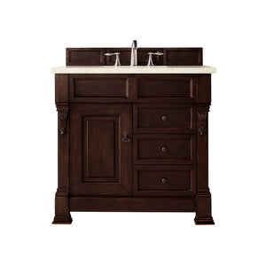 Brookfield 36" Single Vanity, Burnished Mahogany w/ 3 CM Eternal Marfil Quartz Top James Martin Vanities