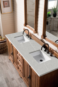 Providence 72" Double Vanity Cabinet, Driftwood, w/ 3 CM Eternal Serena Quartz Top James Martin Vanities