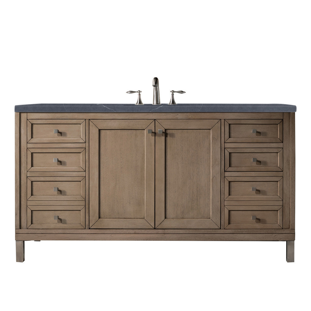 Chicago 60" Single Vanity, Whitewashed Walnut w/ 3 CM Charcoal Soapstone Quartz Top James Martin Vanities