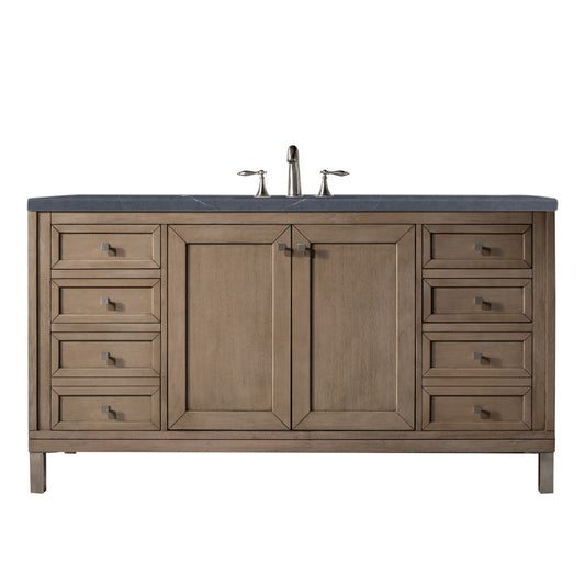 Chicago 60" Single Vanity, Whitewashed Walnut w/ 3 CM Charcoal Soapstone Quartz Top James Martin Vanities