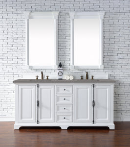 Providence 72" Double Vanity Cabinet, Bright White, w/ 3 CM Grey Expo Quartz Top James Martin