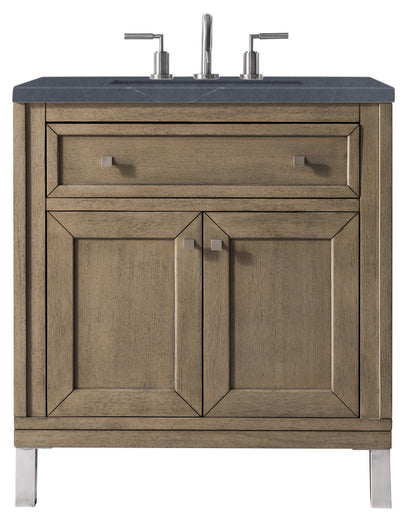 Chicago 30" Single Vanity, Whitewashed Walnut w/ 3 CM Charcoal Soapstone Quartz Top James Martin Vanities