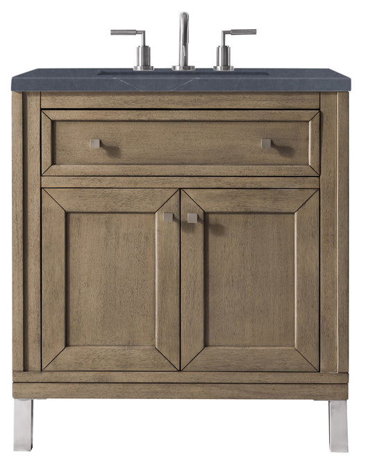 Chicago 30" Single Vanity, Whitewashed Walnut w/ 3 CM Charcoal Soapstone Quartz Top James Martin Vanities