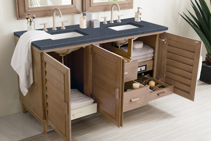 Portland 60" Double Vanity Whitewashed Walnut, w/ 3 CM Charcoal Soapstone Quartz Top James Martin Vanities