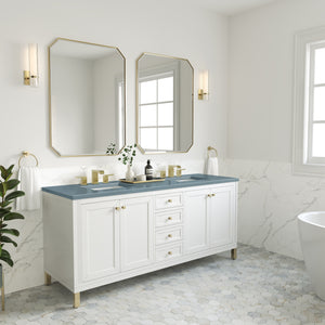 Chicago 72" Double Vanity, Glossy White w/ 3CM Cala Blue Top James Martin Vanities