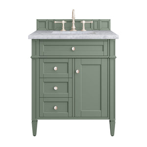 Brittany 30" Single Vanity, Smokey Celadon w/ 3CM Carrara Marble Top James Martin Vanities