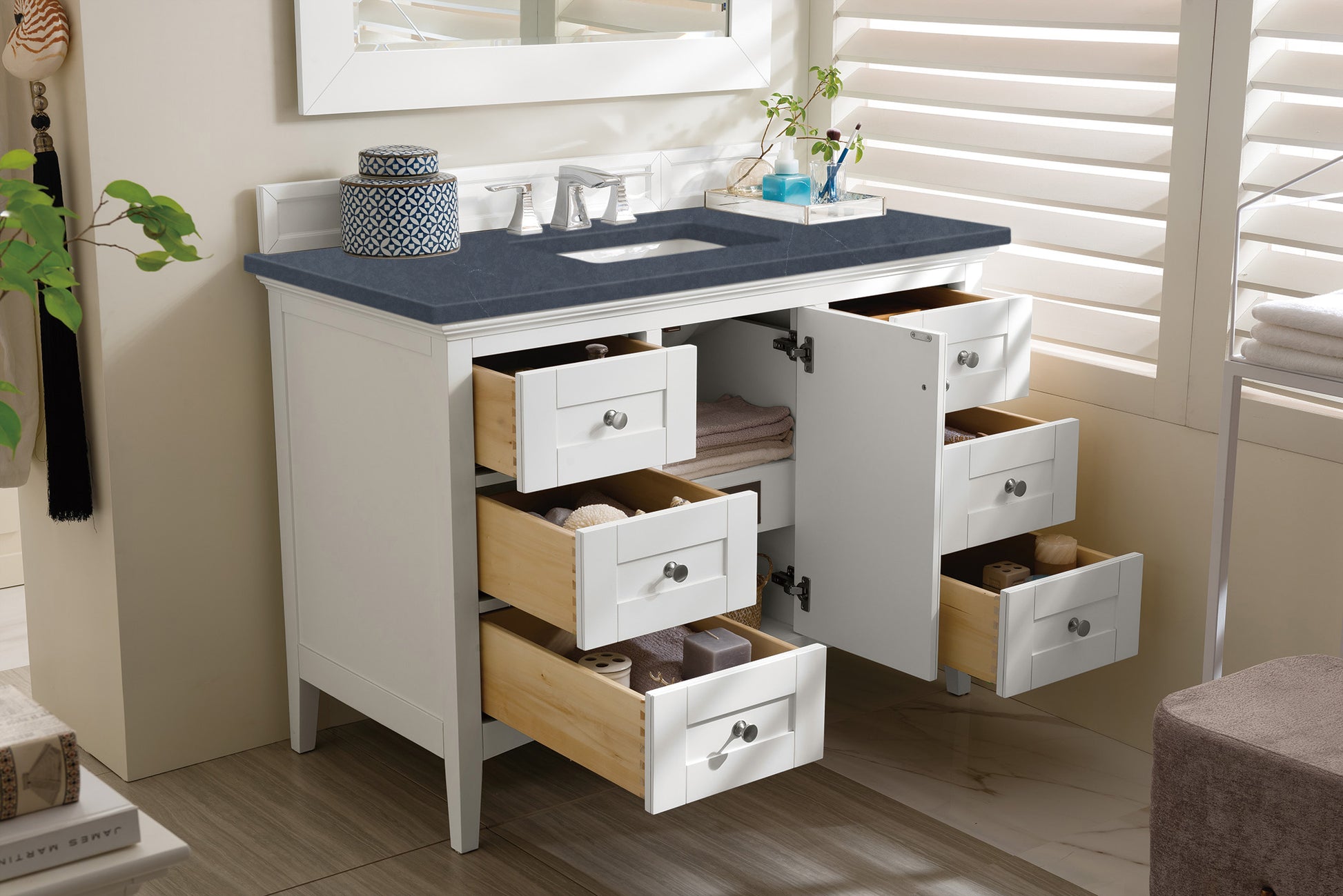 Bathroom Vanities Outlet Atlanta Renovate for LessPalisades 48" Single Vanity, Bright  White, w/ 3 CM Charcoal Soapstone Quartz Top