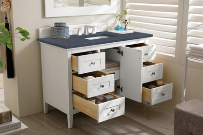 Bathroom Vanities Outlet Atlanta Renovate for LessPalisades 48" Single Vanity, Bright  White, w/ 3 CM Charcoal Soapstone Quartz Top