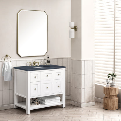 Breckenridge 36" Single Vanity, Bright White w/ 3CM Charcoal Soapstone Top James Martin Vanities
