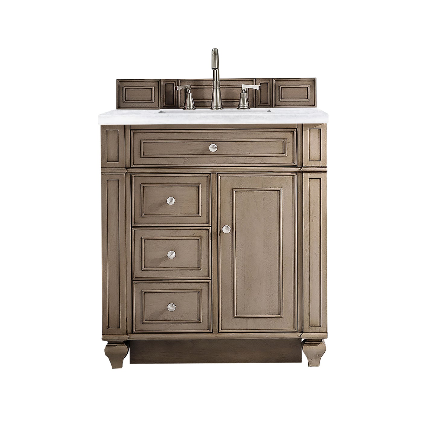 Bristol 30" Single Vanity, Whitewashed Walnut, w/ 3 CM Arctic Fall Solid Surface Top James Martin Vanities