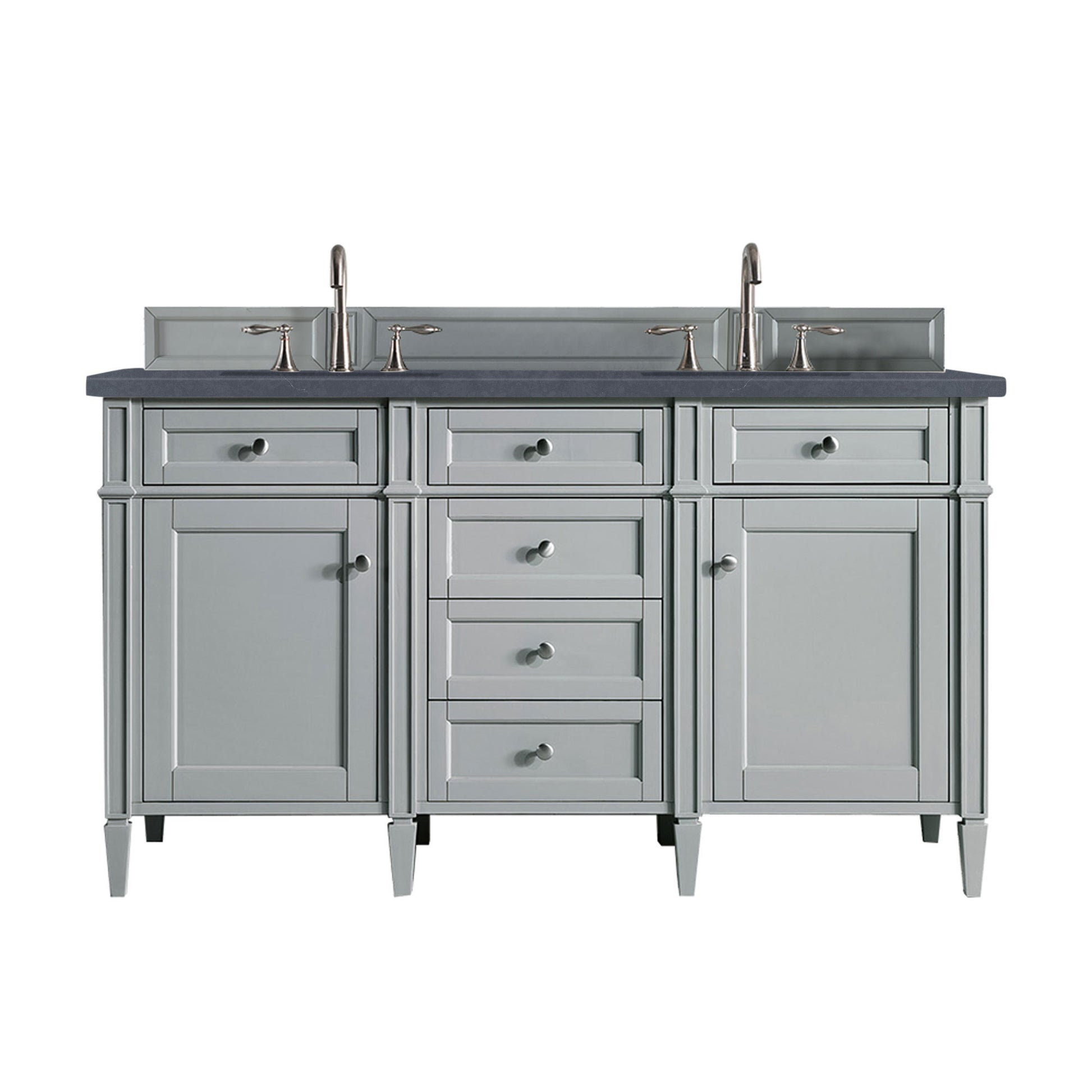 Brittany 60" Urban Gray Double Vanity w/ 3 CM Charcoal Soapstone Quartz Top James Martin Vanities