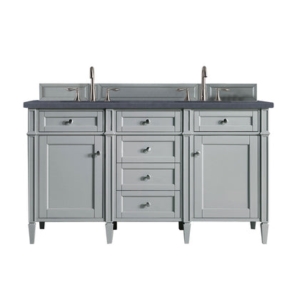 Brittany 60" Urban Gray Double Vanity w/ 3 CM Charcoal Soapstone Quartz Top James Martin Vanities