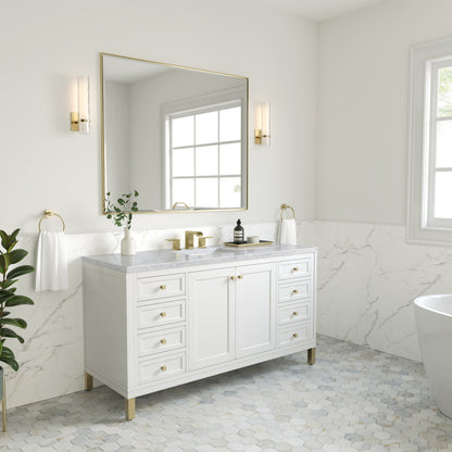 Chicago 60" Single Vanity, Glossy White w/ 3CM Carrara Marble Top James Martin Vanities