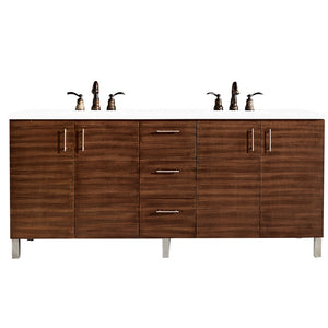 Metropolitan 72" Double Vanity, American Walnut, w/ 3 CM White Zeus Quartz Top James Martin Vanities