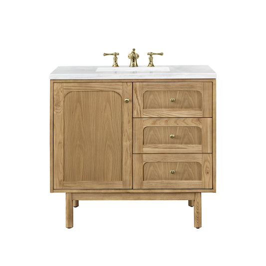 Laurent 36" Single Vanity, Light Natural Oak w/ 3CM Arctic Fall Top James Martin Vanities