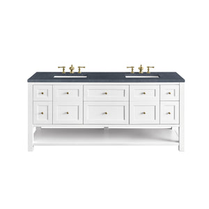 Breckenridge 72" Double Vanity, Bright White w/ 3CM Charcoal Soapstone Top James Martin Vanities